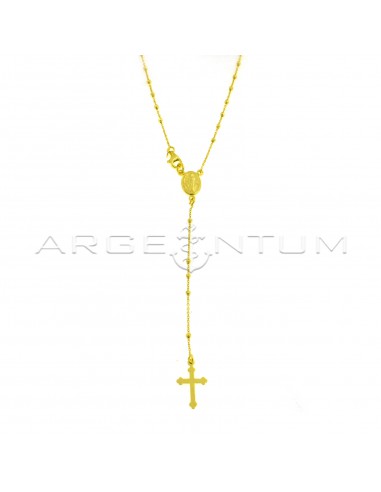 Yellow gold plated Y rosary necklace with 2 mm faceted sphere in 925 silver (50 cm)