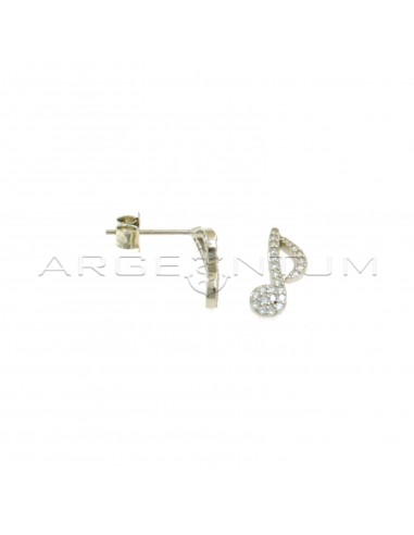White gold plated white zircon musical note lobe earrings in 925 silver