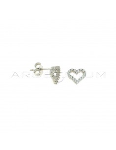 White gold plated white zircon heart shape lobe earrings in 925 silver