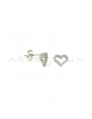White gold plated white zircon heart shape lobe earrings in 925 silver
