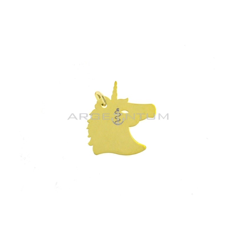 Unicorn pendant with perforated plate in yellow gold plated 925 silver