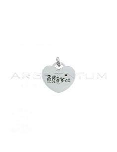 Plate heart pendant with personalized engraved subjects and white gold plated red enamel heart in 925 silver