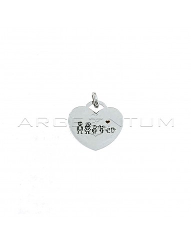 Plate heart pendant with personalized engraved subjects and white gold plated red enamel heart in 925 silver