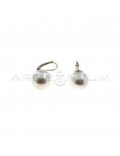 Pearl earrings ø 14 mm with white gold plated hook in 925 silver