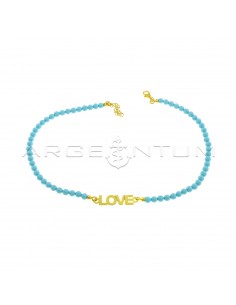 Turquoise paste ball necklace with yellow gold plated central plate name in 925 silver