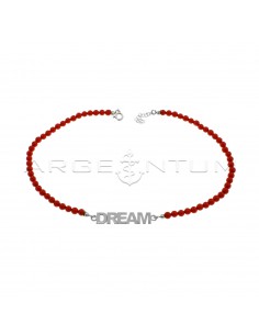 Coral paste spherical necklace with central plate name white gold plated in 925 silver