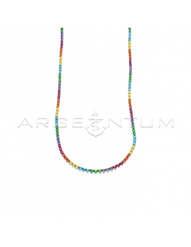 White gold plated tennis necklace of ø 2.5 mm rainbow zircons in 925 silver