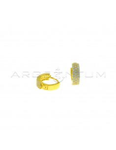 Hoop earrings ø 15 mm with three front rows of white zircons and yellow gold plated snap clasp in 925 silver