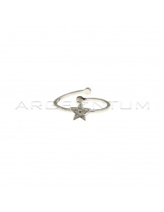 Adjustable wire ring with central white zircon star in white gold plated 925 silver