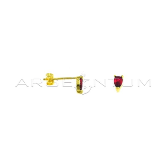 Yellow gold plated red zircon drop earrings in 925 silver