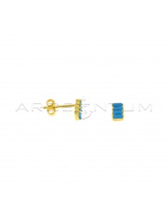 Rectangle lobe earrings of baguettes in turquoise paste, yellow gold plated in 925 silver
