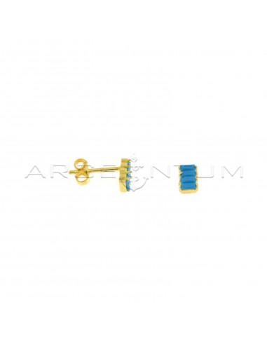 Rectangle lobe earrings of baguettes in turquoise paste, yellow gold plated in 925 silver