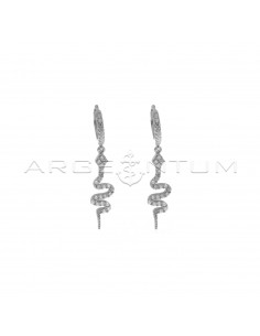 Hoop earrings with white zircons, snap clasp and white zircon snake pendant white gold plated in 925 silver