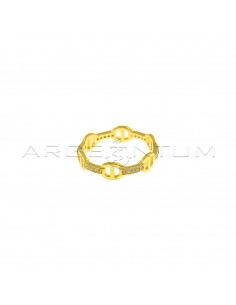 Flat marine mesh motif ring with yellow gold plated white zircon segments in 925 silver (Size 10)