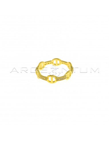 Flat marine mesh motif ring with yellow gold plated white zircon segments in 925 silver (Size 10)