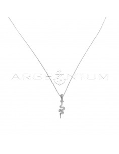 Forced link necklace with white zircon snake pendant white gold plated in 925 silver