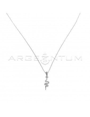 Forced link necklace with white zircon snake pendant white gold plated in 925 silver