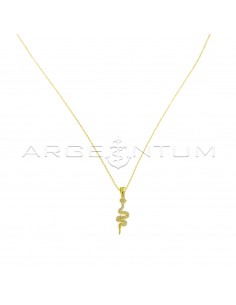 Forced link necklace with snake pendant white zircon plated yellow gold in 925 silver