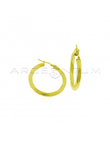 Torchon hoop earrings ø 36 mm with yellow gold plated bridge clasp in 925 silver