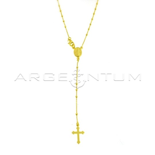 Yellow gold plated Y rosary necklace with 2 mm faceted sphere in 925 silver (60 cm)