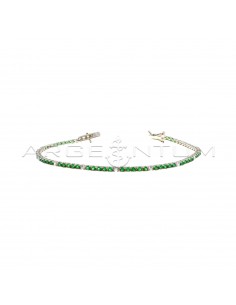 Tennis bracelet with 5 green and 1 white zircons of 2 mm white gold plated in 925 silver