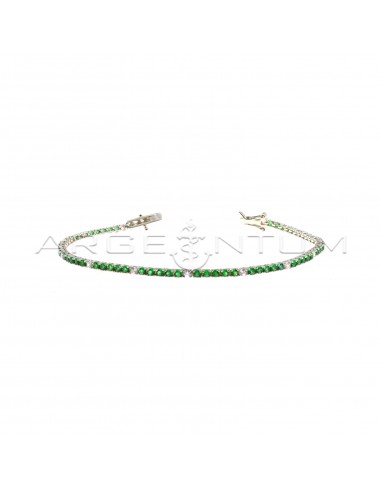 Tennis bracelet with 5 green and 1 white zircons of 2 mm white gold plated in 925 silver