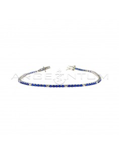 Tennis bracelet with 5 blue and 1 white zircons of 2 mm white gold plated in 925 silver