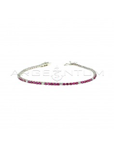 Tennis bracelet with 5 fuchsia zircons and 1 white 2 mm white gold plated 925 silver