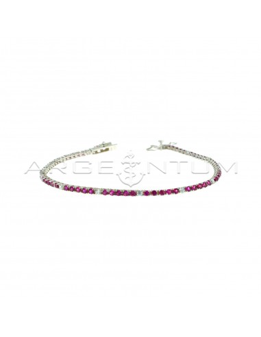 Tennis bracelet with 5 fuchsia zircons and 1 white 2 mm white gold plated 925 silver