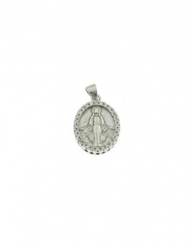 Miraculous Medal 14x17 mm. white gold plated with 925 silver zircon frame