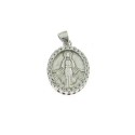 Miraculous Medal 14x17 mm. white gold plated with 925 silver zircon frame