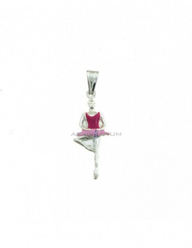 Fuchsia / pink enameled coupled ballerina pendant in white 925 silver
