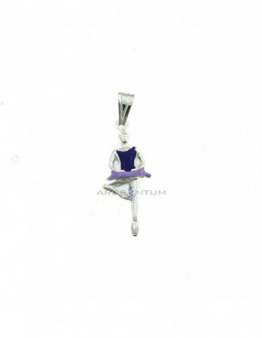 Ciondolo ballerina accoppiato smaltato viola/lilla in argento bianco 925