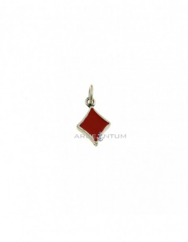 Red enameled square seed pendant in white 925 silver