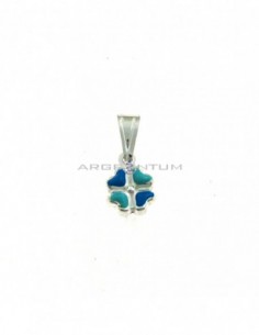 Four-leaf clover pendant coupled with blue enamel in white 925 silver