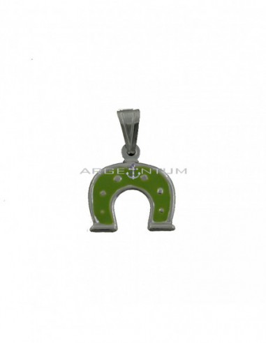 Horseshoe pendant coupled with green enamel in white 925 silver