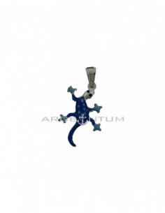 Blue and light blue enameled gecko pendant in white 925 silver