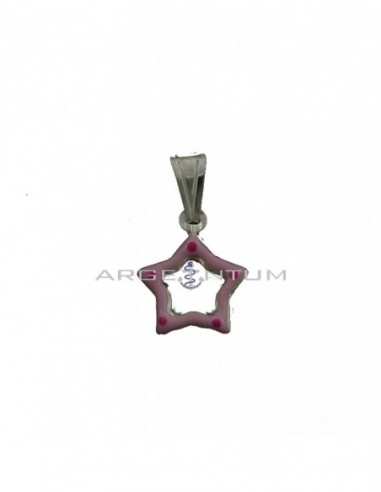 Pink enameled pierced star pendant in 925 white silver