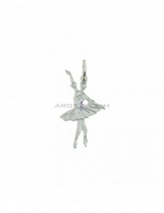 Ballerina pendant with engraved plate 16x28 mm white gold plated in 925 silver