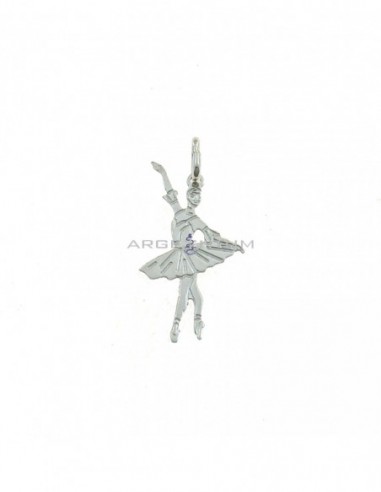 Ballerina pendant with engraved plate 16x28 mm white gold plated in 925 silver