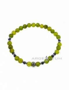 Elastic bracelet with green agate spheres hematite washers faceted central and lateral washer in 925 burnished silver