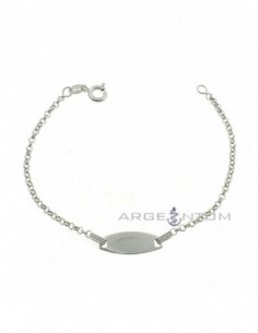 Rolo mesh bracelet with central oval plate in white gold plated 925 silver