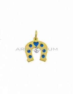 Plate horseshoe pendant with blue enamel details yellow gold plated in 925 silver