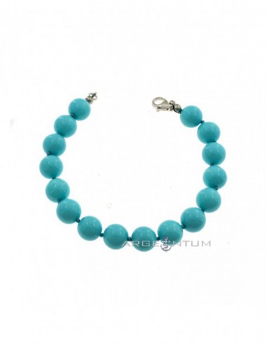 Turquoise paste spheres bracelet ø 10 mm inserted in knots with 925 silver lobster clasp