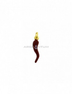 Horn pendant 6x22 mm red enamel yellow gold plated in 925 silver