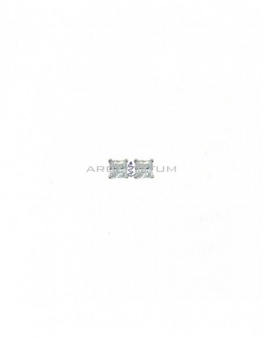 Square light point earrings with 4 mm white zircon plated white gold in 925 silver