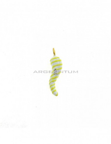 Horn pendant 7x25 mm white enamel with yellow spiral yellow gold plated in 925 silver