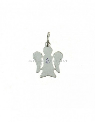 White gold plated angel with engraved wings pendant in 925 silver