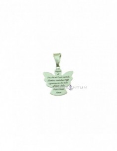 Angel plate pendant with prayer "Angel of God" engraved 16x17 mm white gold plated in 925 silver