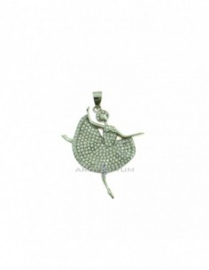 Ballerina pendant with white cubic zirconia pave tutu and white half-zircon head white gold plated 925 silver